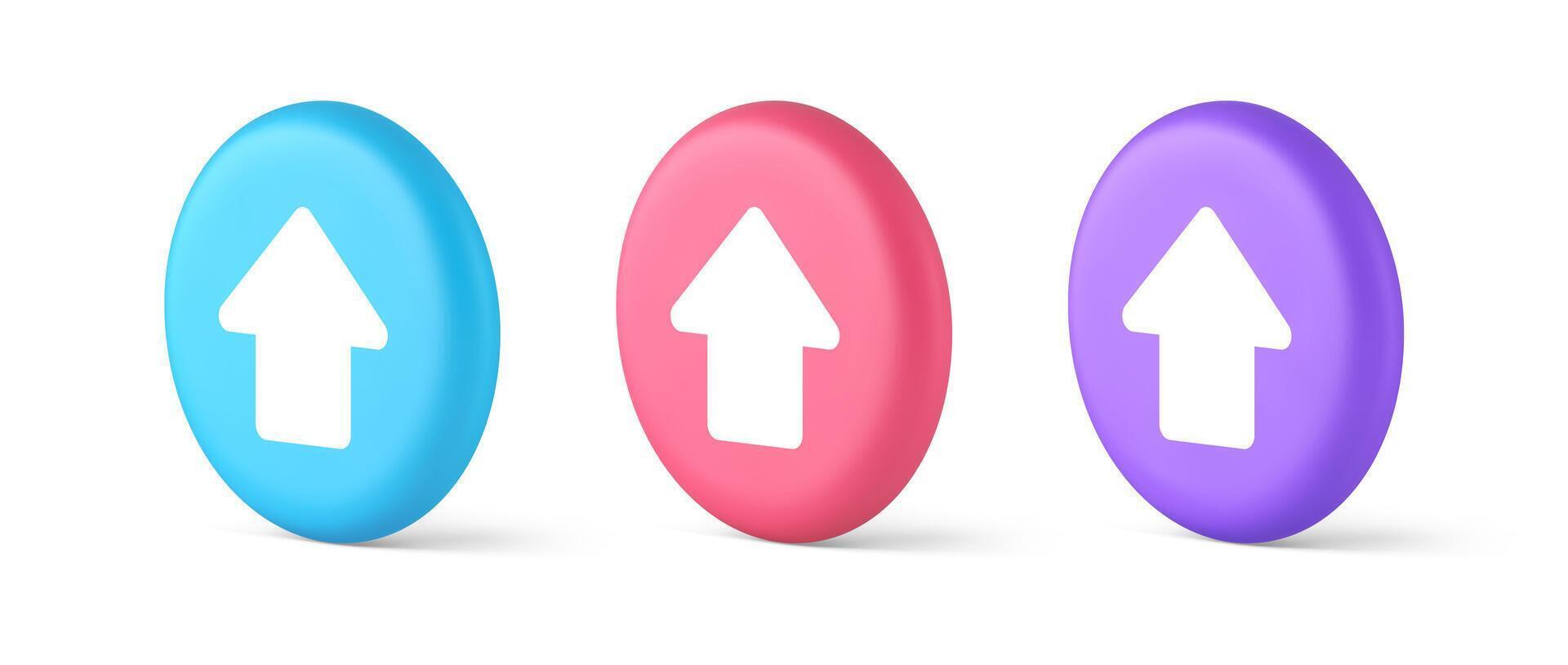 Arrow up button directional pointer cyberspace cursor 3d realistic isometric circle icon vector