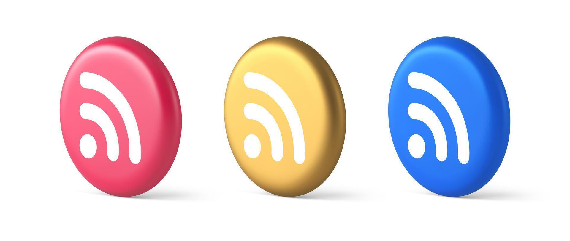 Wifi available access button wireless internet connection signal 3d realistic isometric circle icon vector