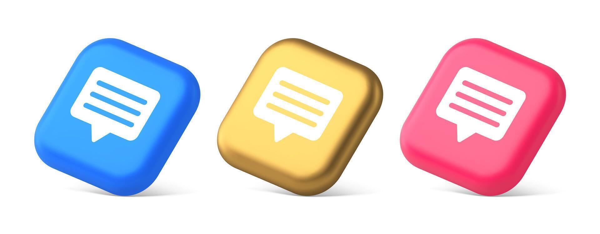 Chat box button social networks texting internet communication 3d isometric icon vector