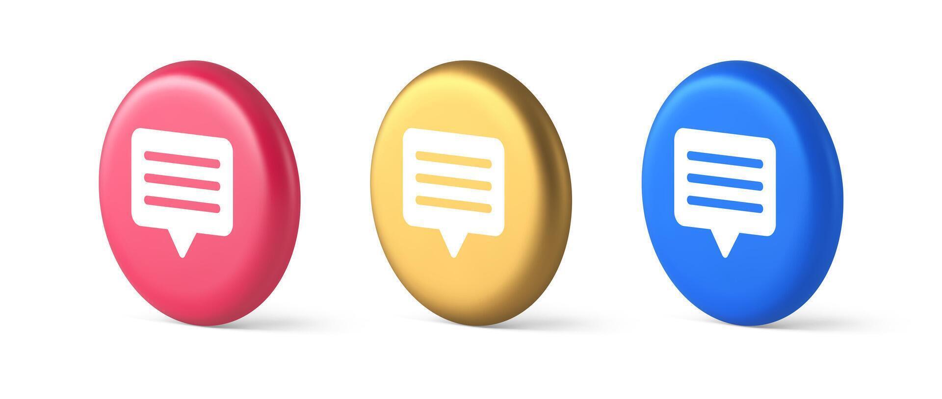 Chat box button social networks texting internet communication 3d isometric circle icon vector