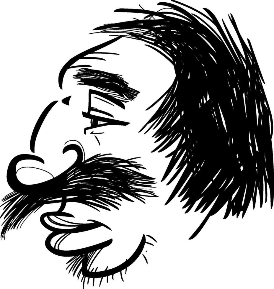 black and white man portrait caricature cartoon drawing illustration vector