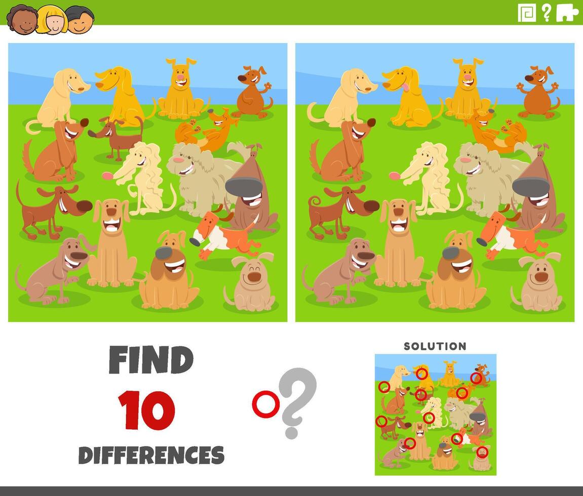 differences activity with cartoon dogs animals group vector