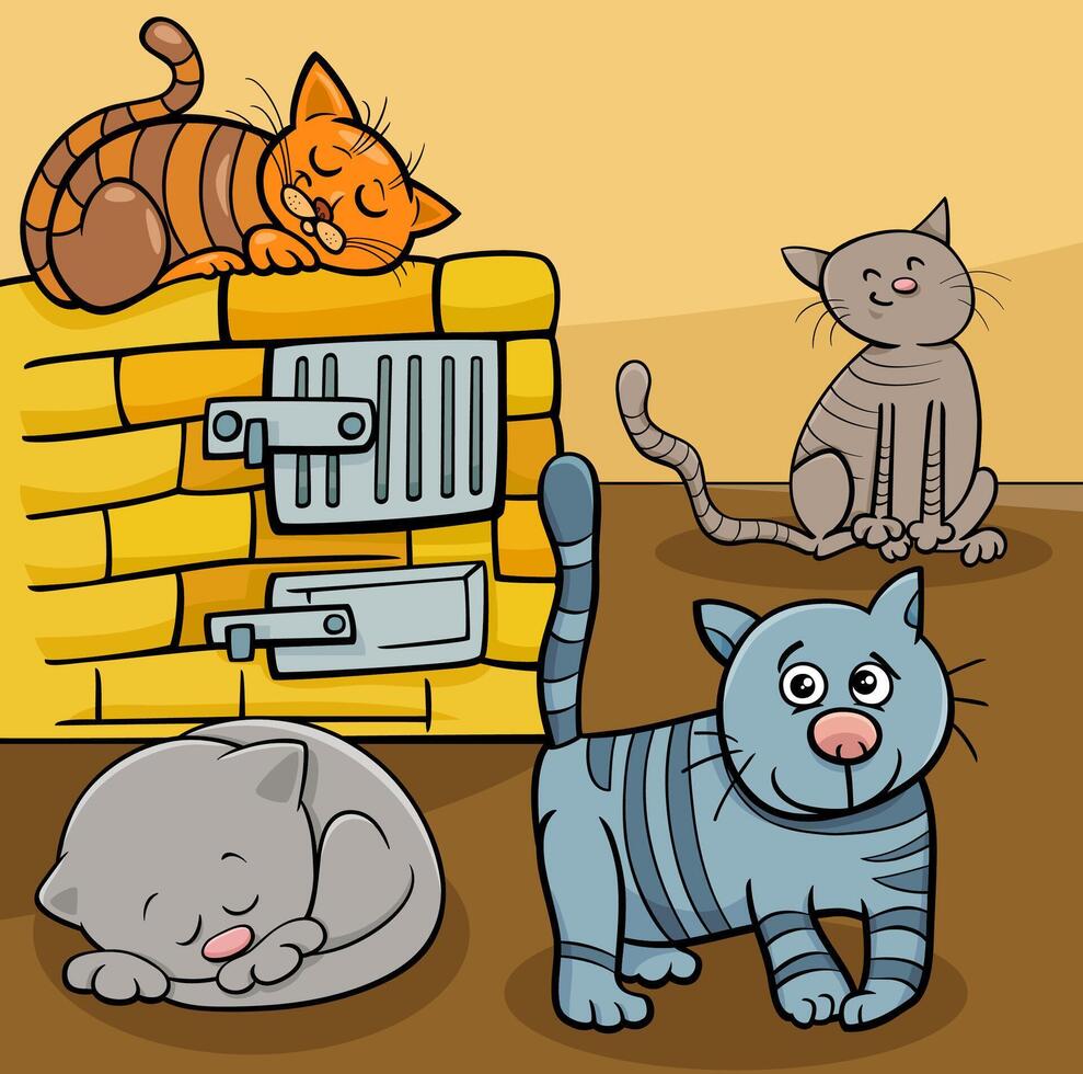 gatos animales personajes en casa ilustración de dibujos animados vector