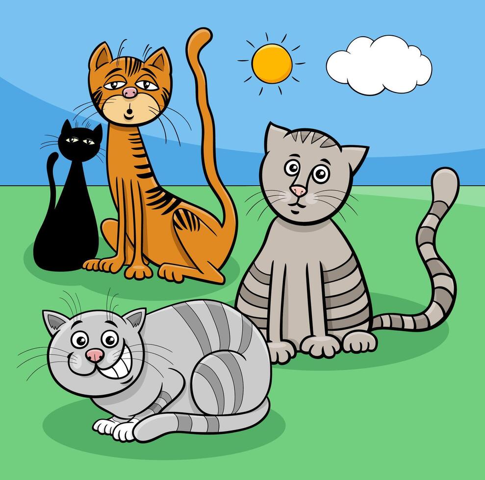 dibujos animados gatos animal caracteres en el prado vector