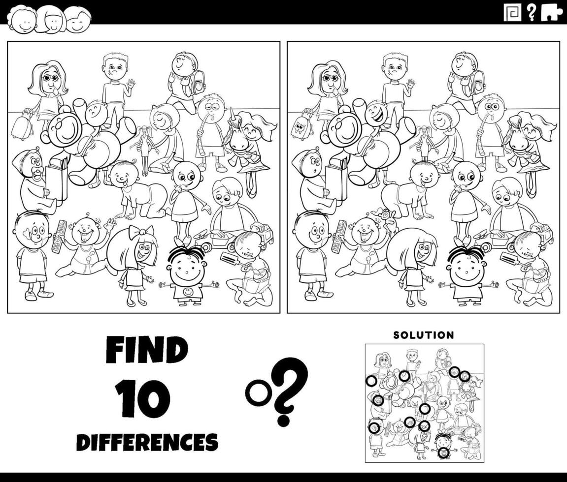 differences game with cartoon children coloring page vector