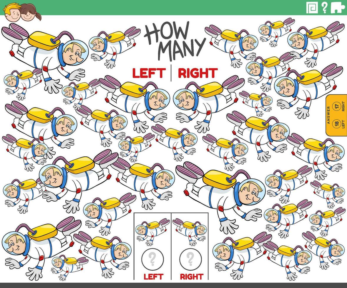 counting left and right pictures of cartoon spaceman character vector