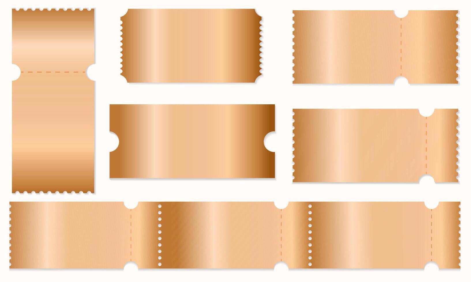 Set of bronze ticket isolated on white background. illustration brown coupons for websites,applications, cinemas, clubs, mass events and creative design.Gift voucher bronze texture.EPS 10 vector