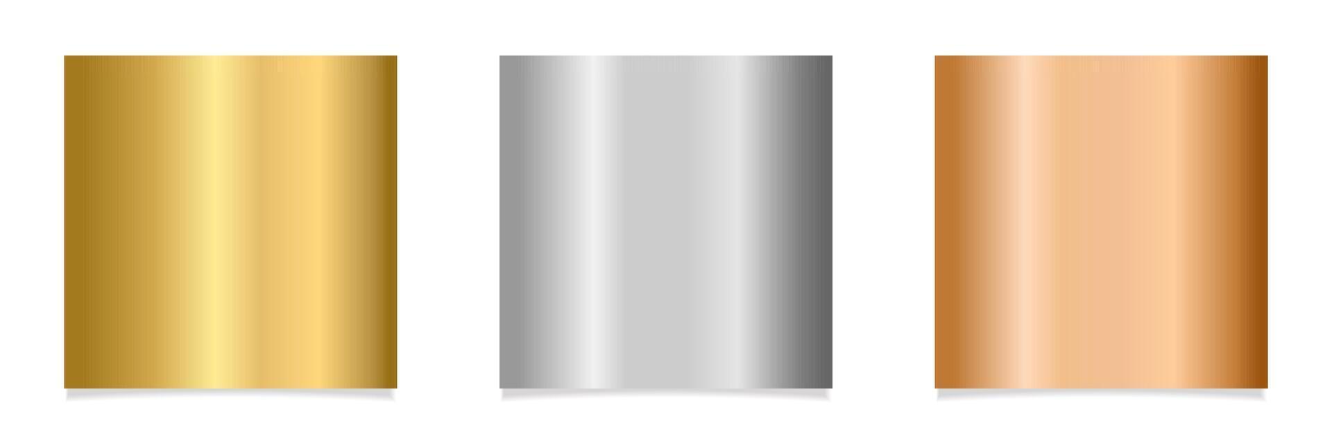 Gold,silver,bronze metallic texture.Metallic foil texture backgrounds set.Polished, brushed texture for design concepts, web, prints, posters, wallpapers, interfaces. illustration EPS 10 vector