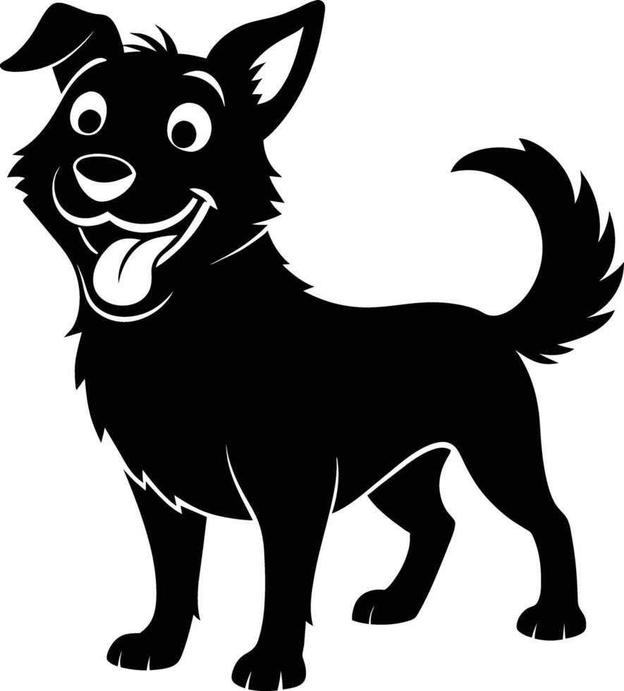 Black and white silhouette of a happy dog vector