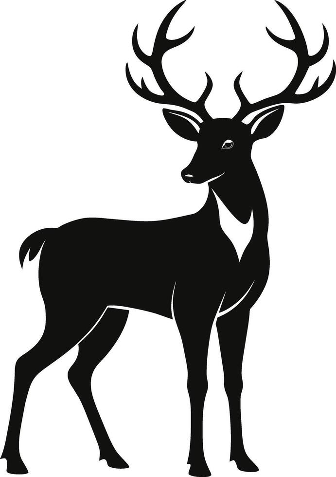 A black silhouette of a whitetail deer standing on a white background vector