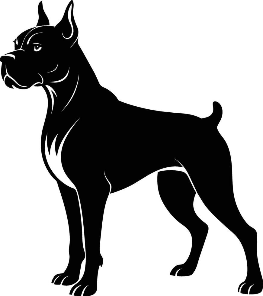 Black and white silhouette of a boxer dog standing vector