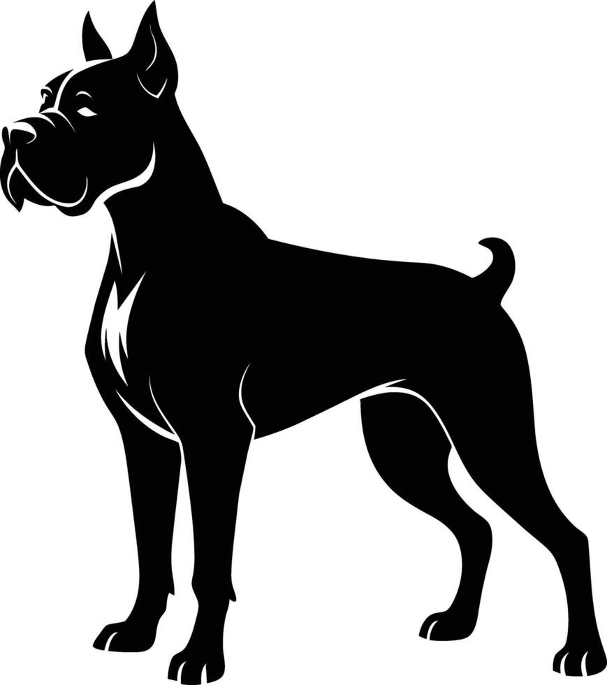 Black and white silhouette of a boxer dog standing vector
