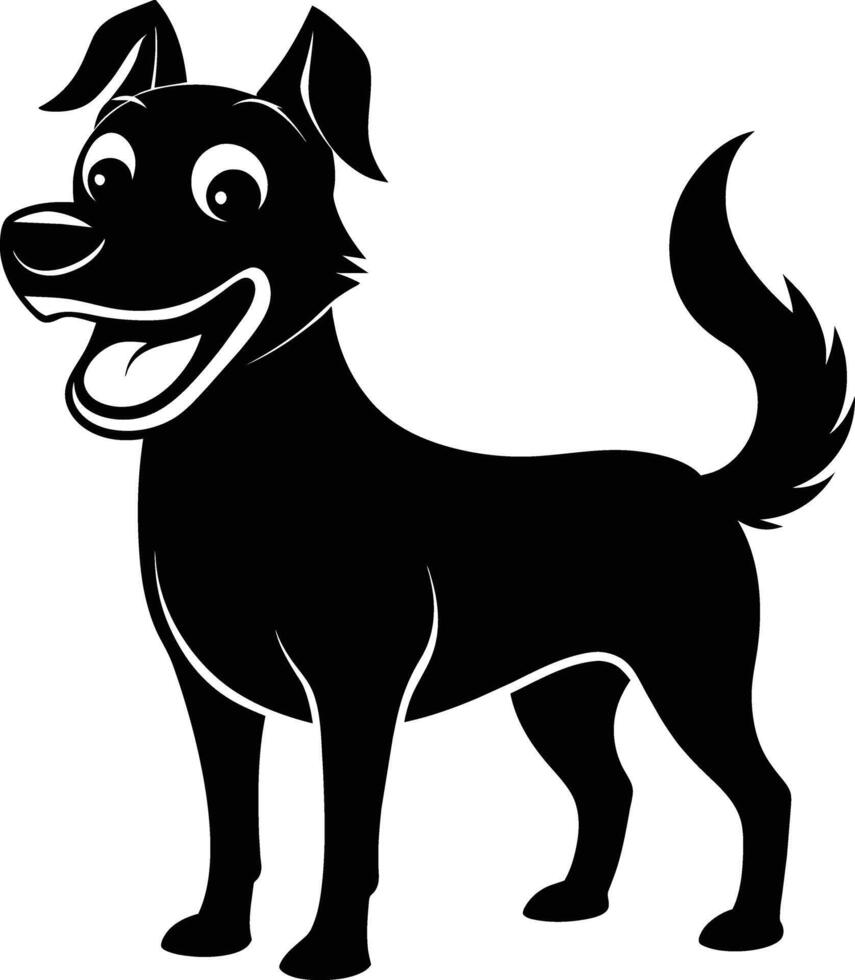 Black and white silhouette of a happy dog vector