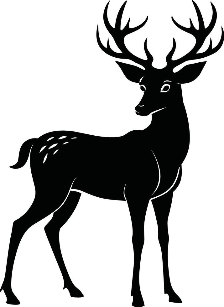 A black silhouette of a whitetail deer standing on a white background vector