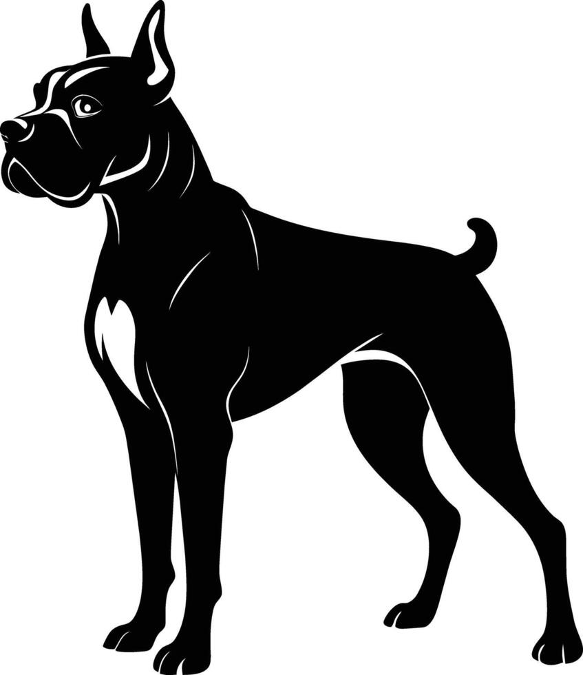 negro y blanco silueta de un Boxer perro en pie vector