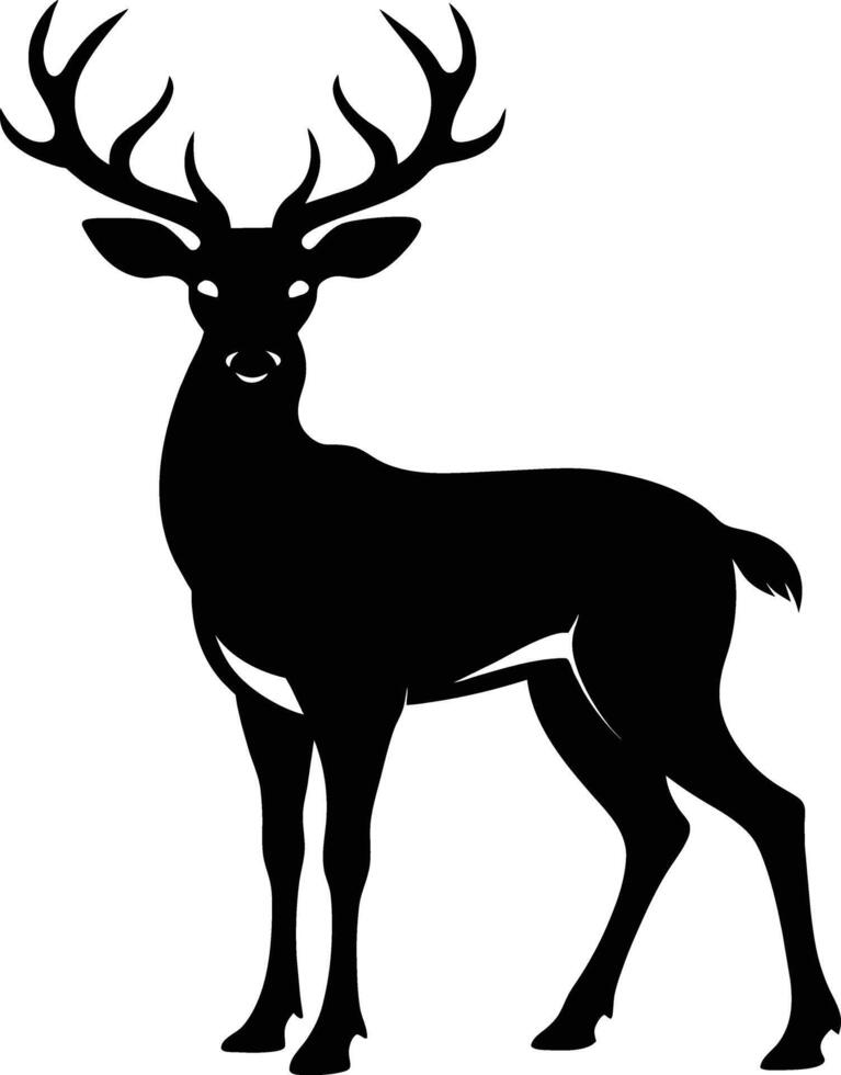 A black silhouette of a whitetail deer standing on a white background vector