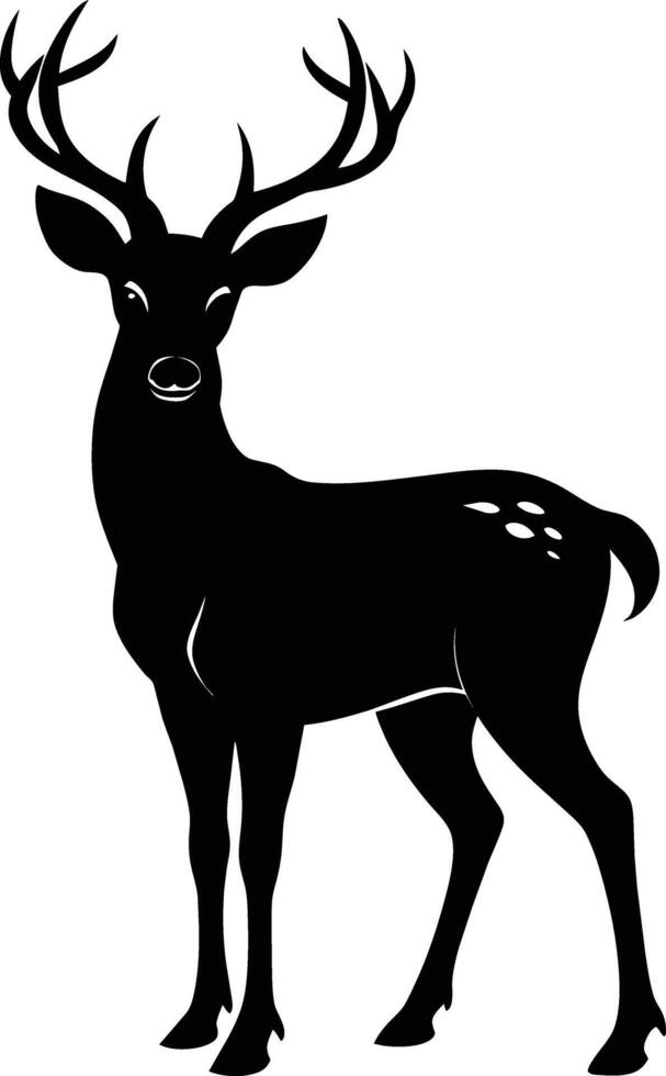 A black silhouette of a whitetail deer standing on a white background vector