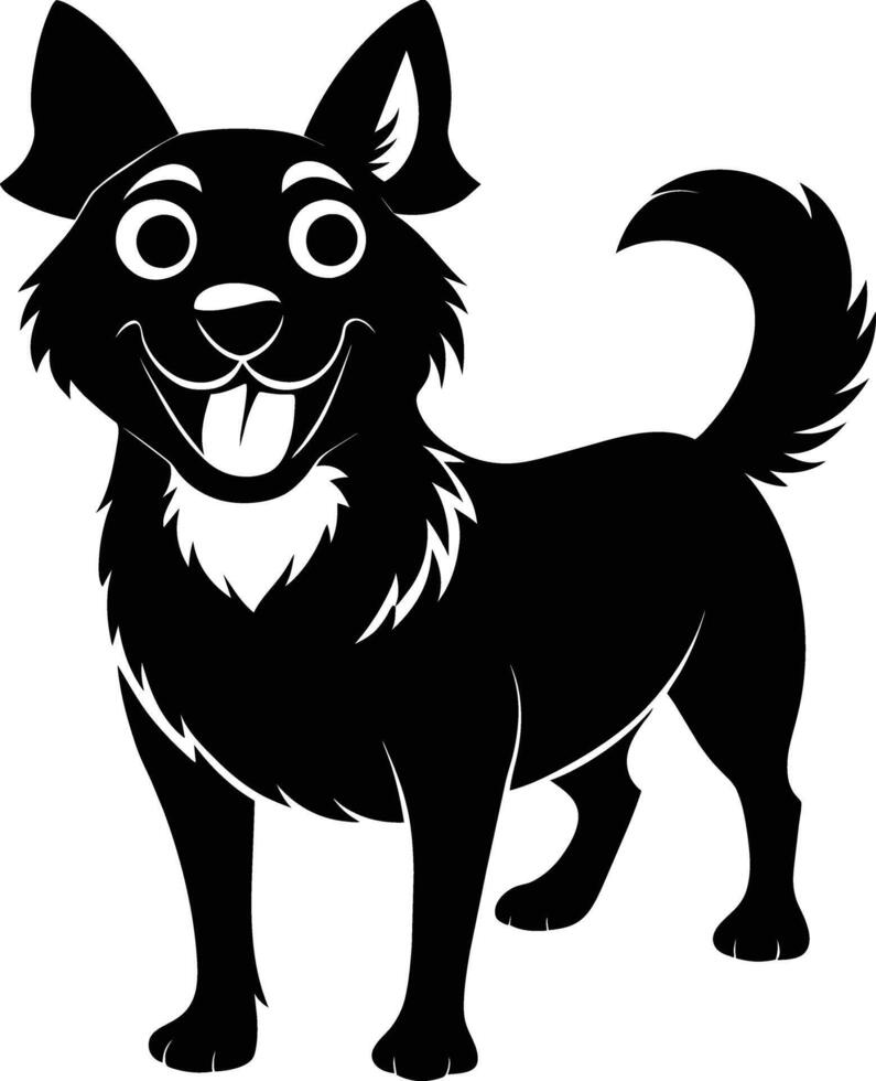 Black and white silhouette of a happy dog vector