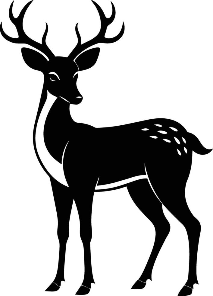 A black silhouette of a whitetail deer standing on a white background vector