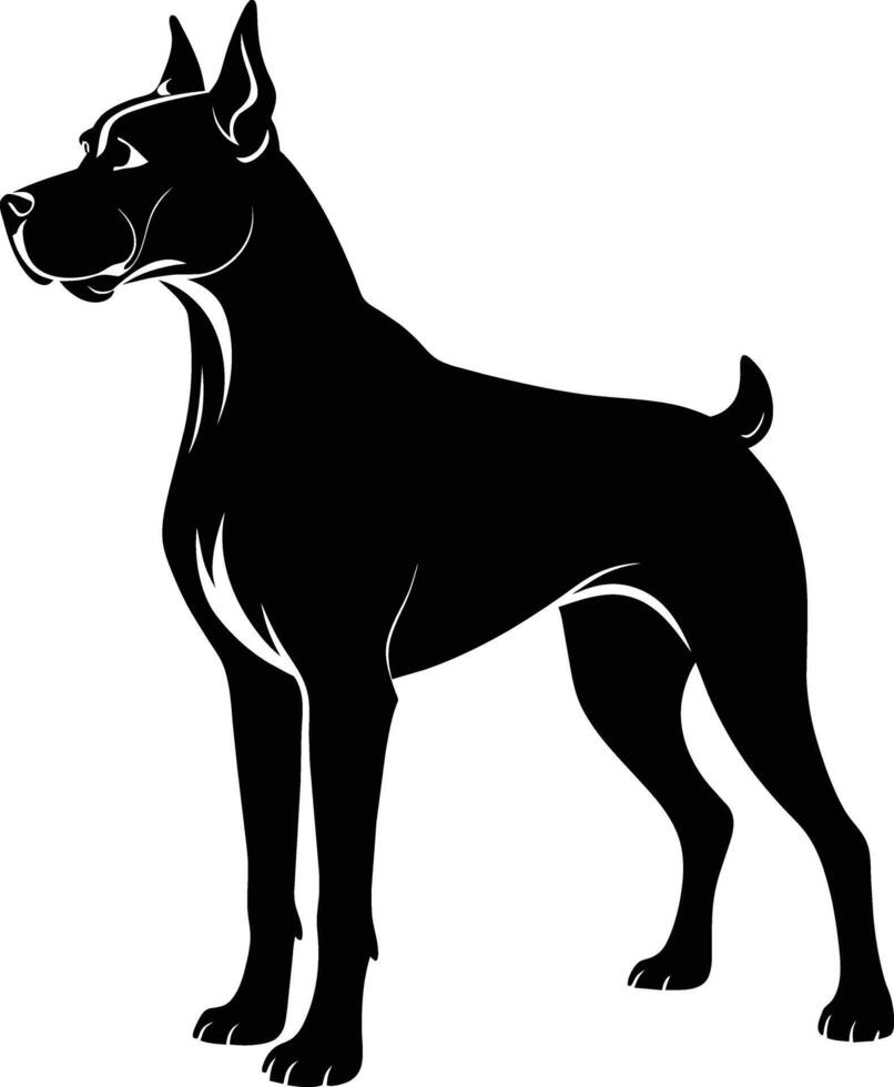 negro y blanco silueta de un Boxer perro en pie vector