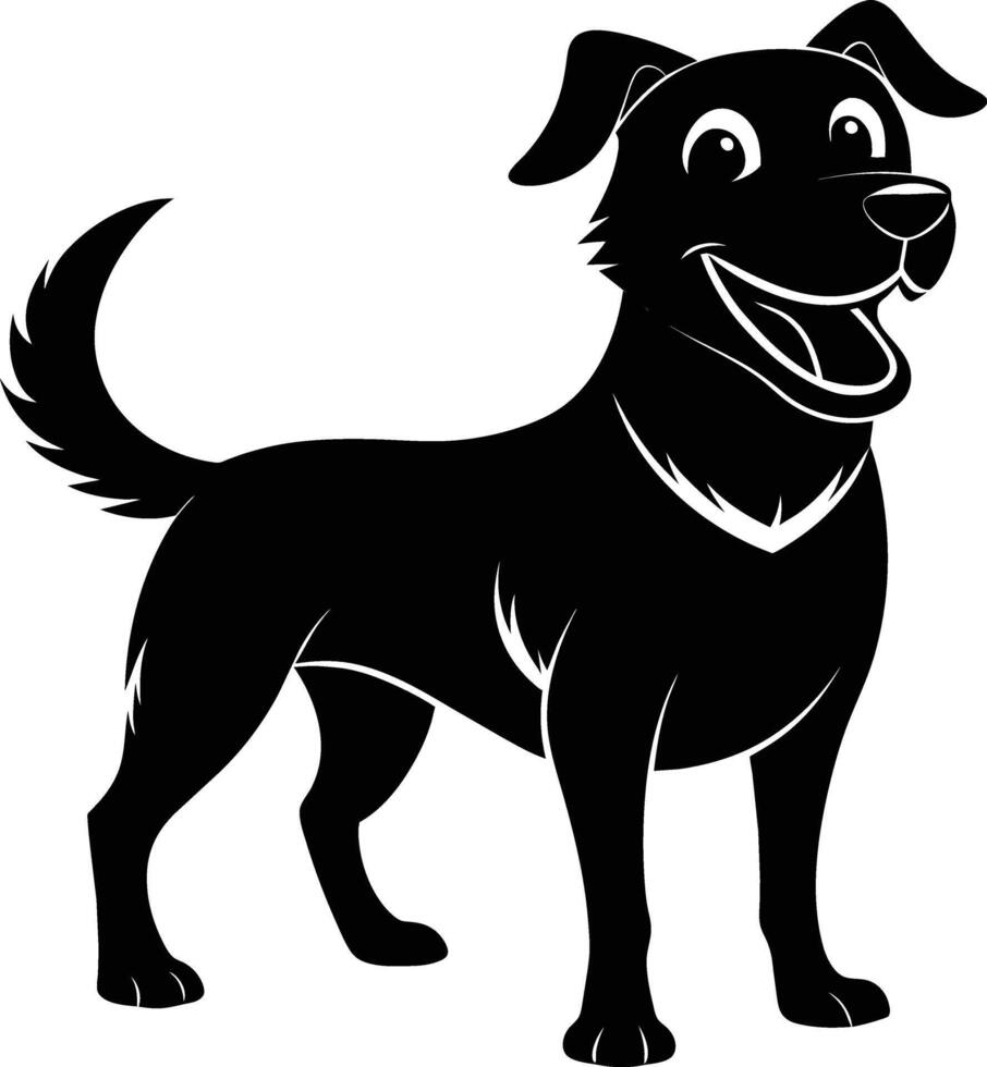 Black and white silhouette of a happy dog vector