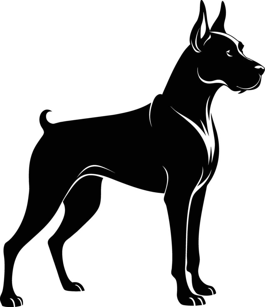 negro y blanco silueta de un Boxer perro en pie vector