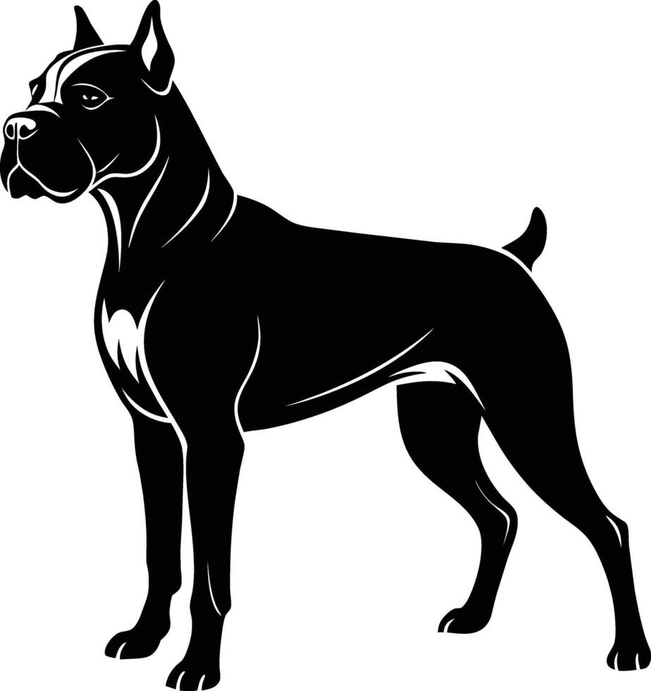 negro y blanco silueta de un Boxer perro en pie vector