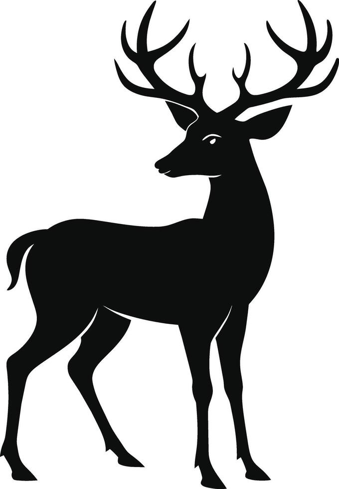 A black silhouette of a whitetail deer standing on a white background vector