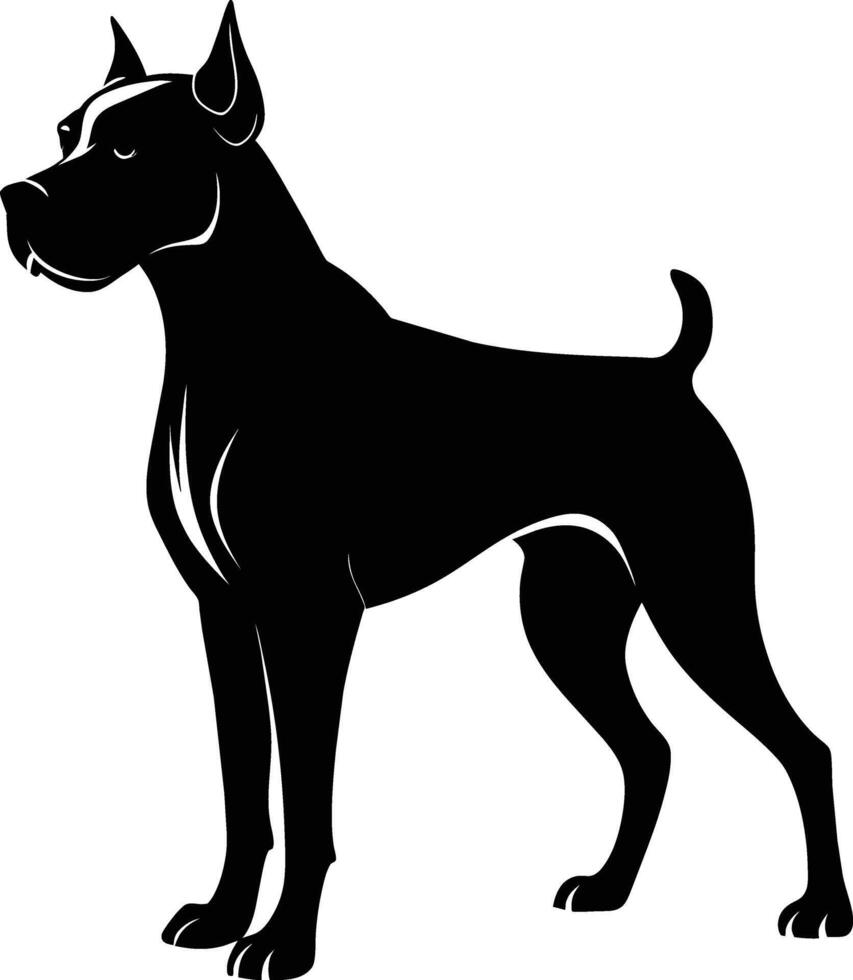 negro y blanco silueta de un Boxer perro en pie vector