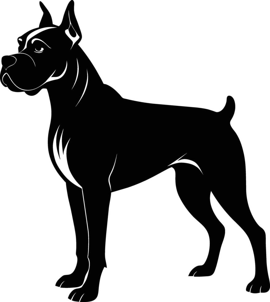 negro y blanco silueta de un Boxer perro en pie vector