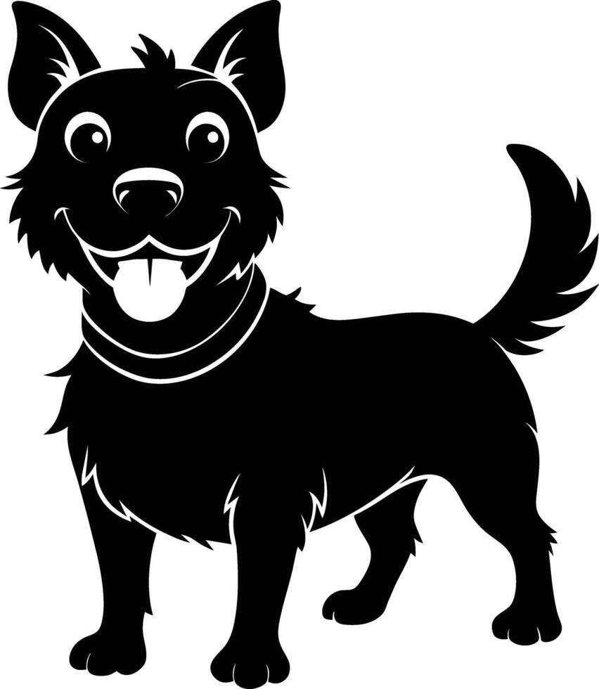 Black and white silhouette of a happy dog vector