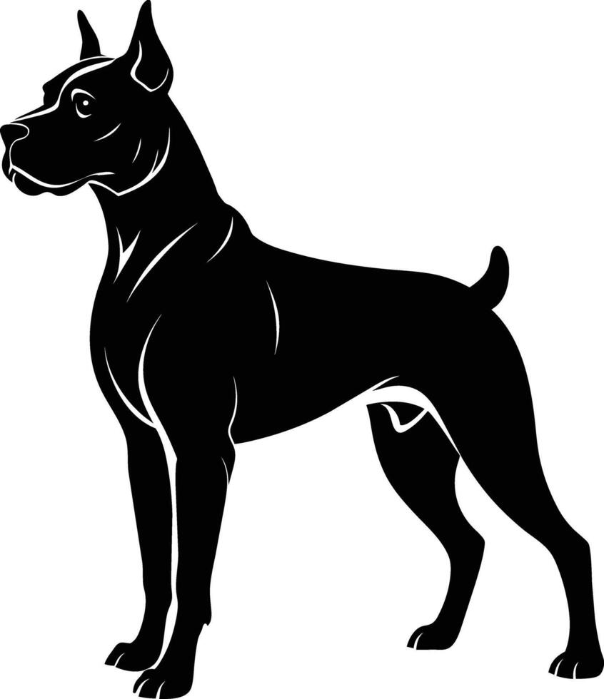 negro y blanco silueta de un Boxer perro en pie vector