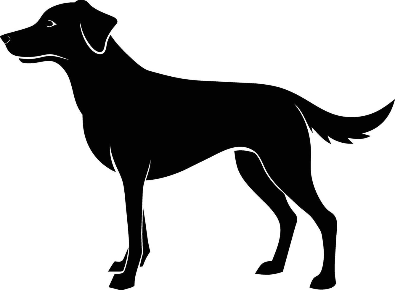 negro y blanco silueta de un caza perro en pie vector