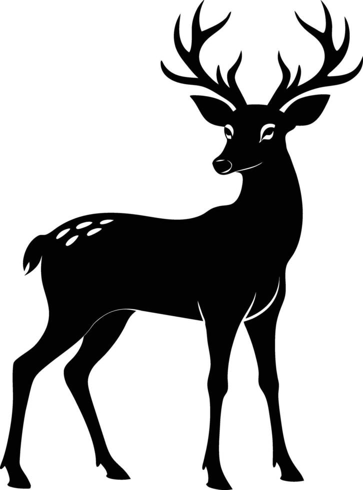 A black silhouette of a whitetail deer standing on a white background vector