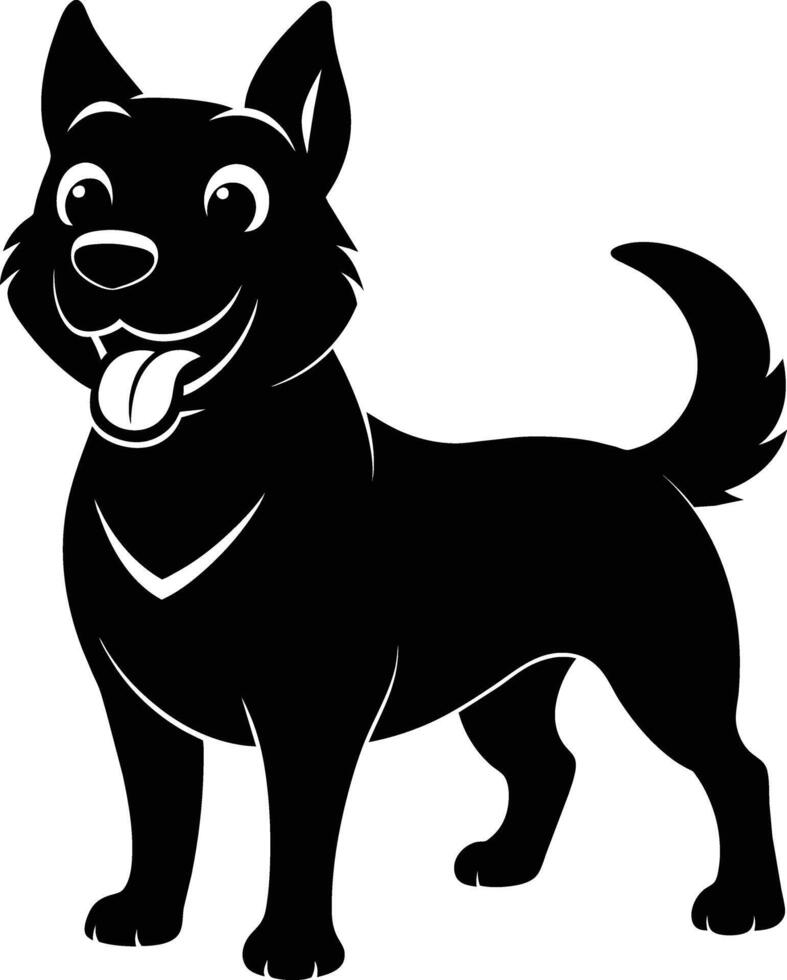 Black and white silhouette of a happy dog vector