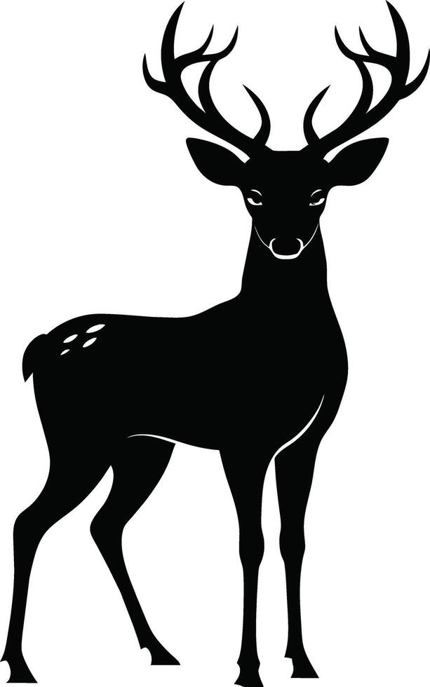 A black silhouette of a whitetail deer standing on a white background vector