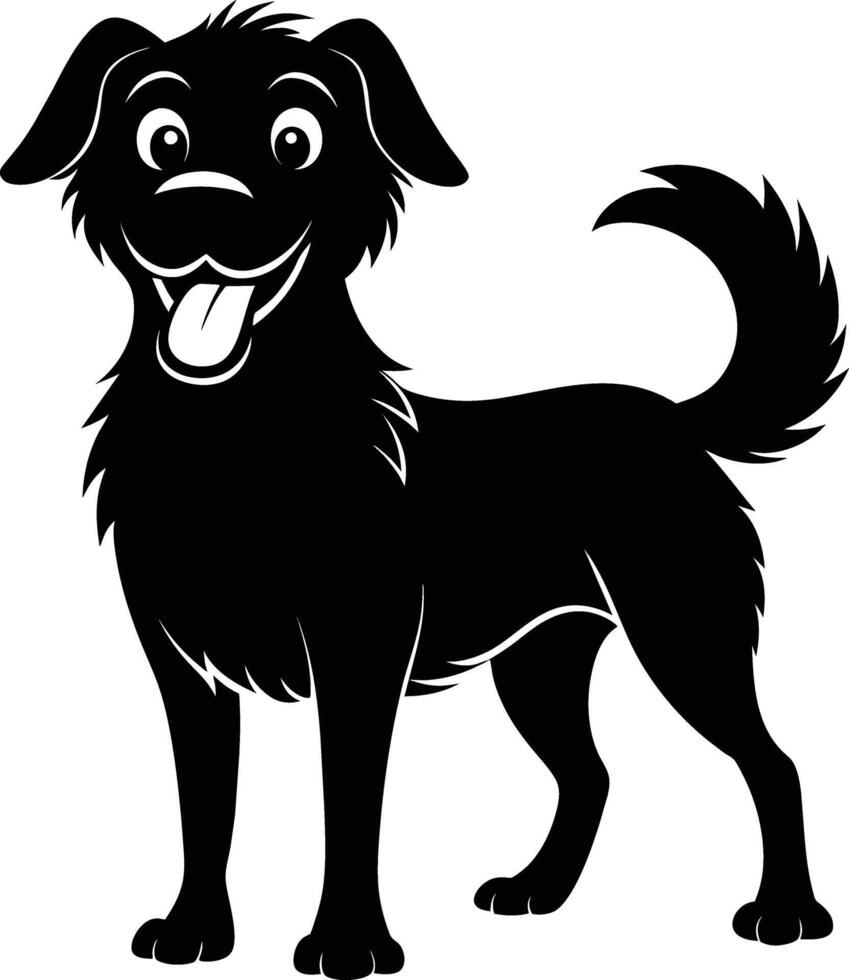 Black and white silhouette of a happy dog vector