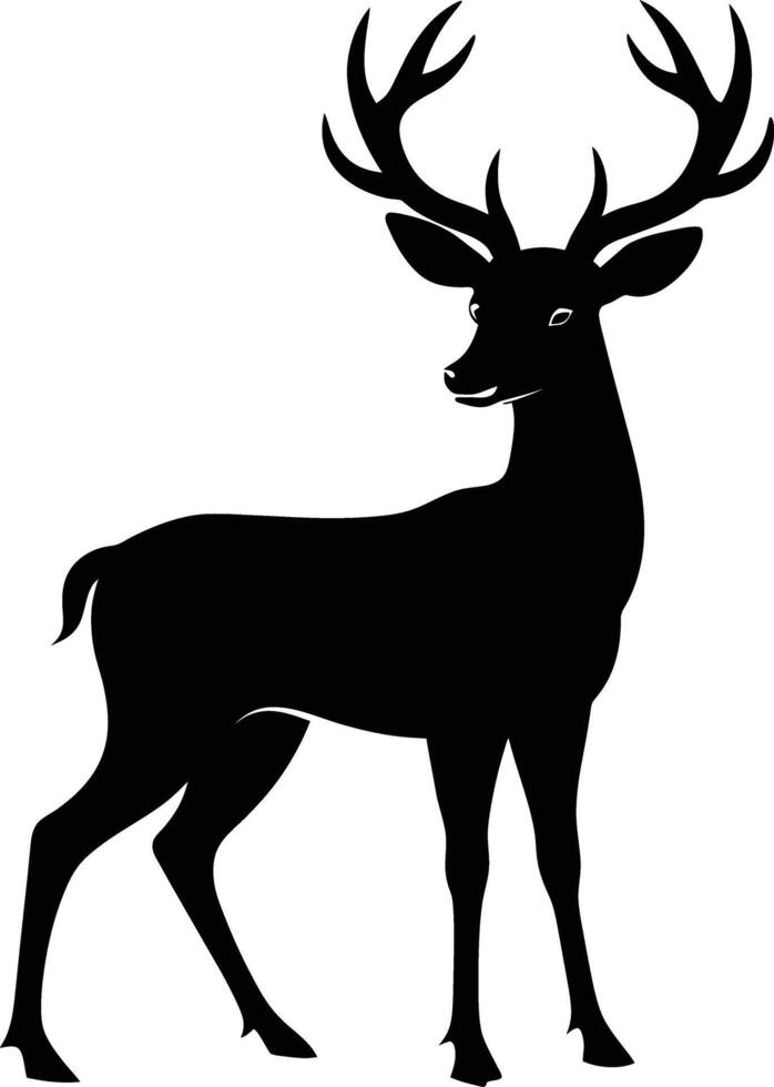 A black silhouette of a whitetail deer standing on a white background vector