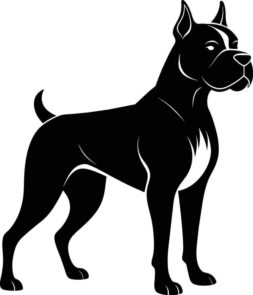 negro y blanco silueta de un Boxer perro en pie vector