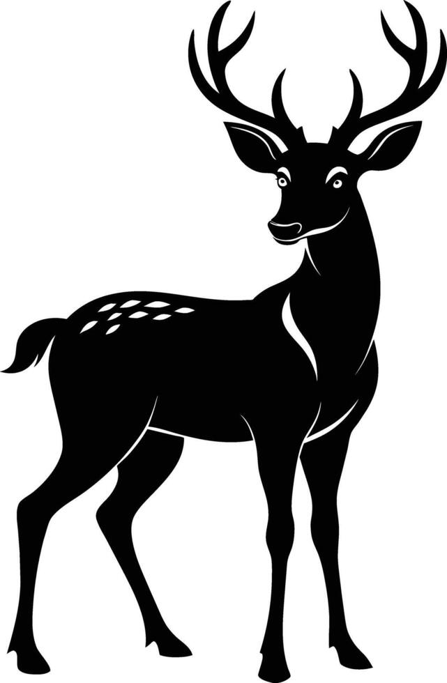 A black silhouette of a whitetail deer standing on a white background vector