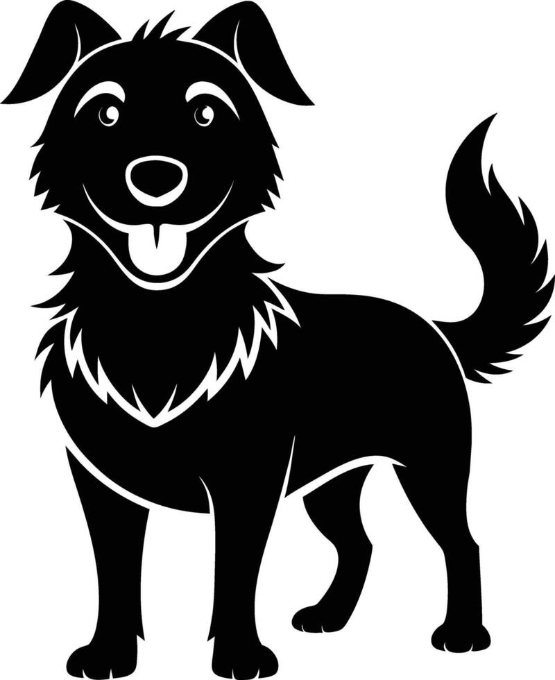 Black and white silhouette of a happy dog vector