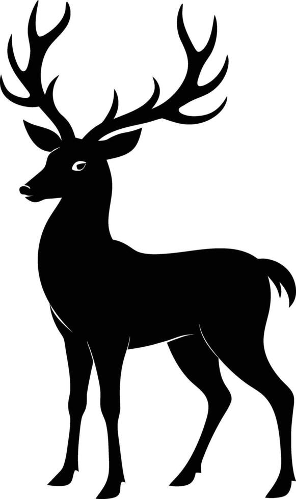 A black silhouette of a whitetail deer standing on a white background vector