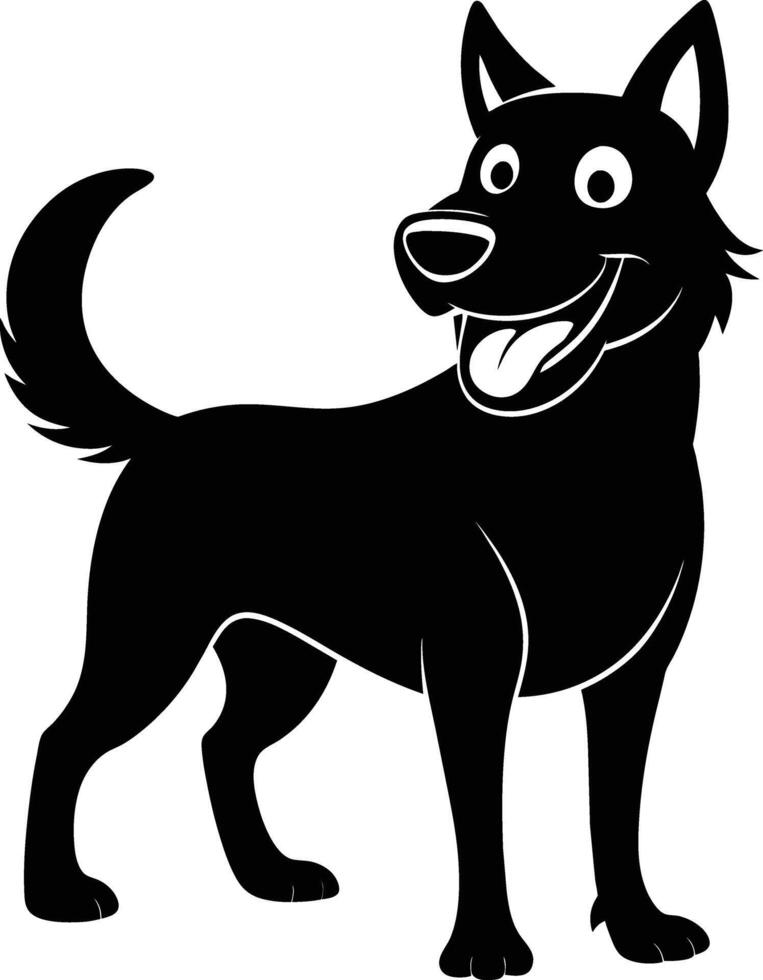 Black and white silhouette of a happy dog vector