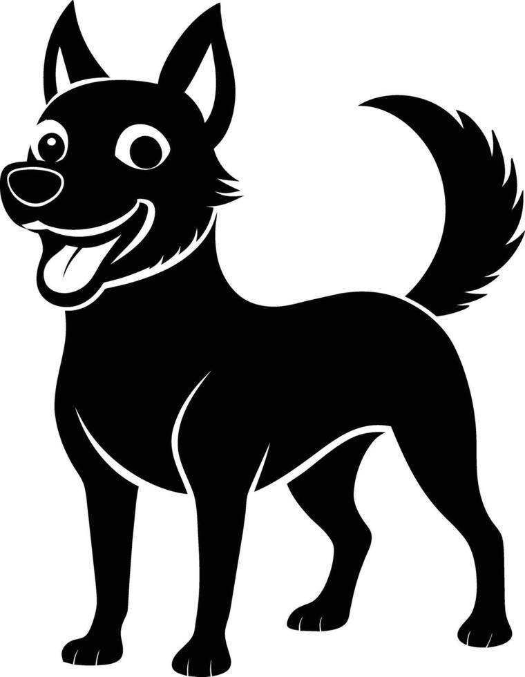 Black and white silhouette of a happy dog vector