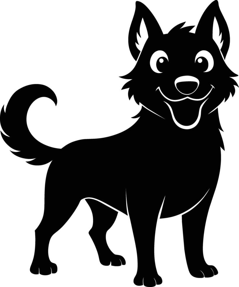 Black and white silhouette of a happy dog vector