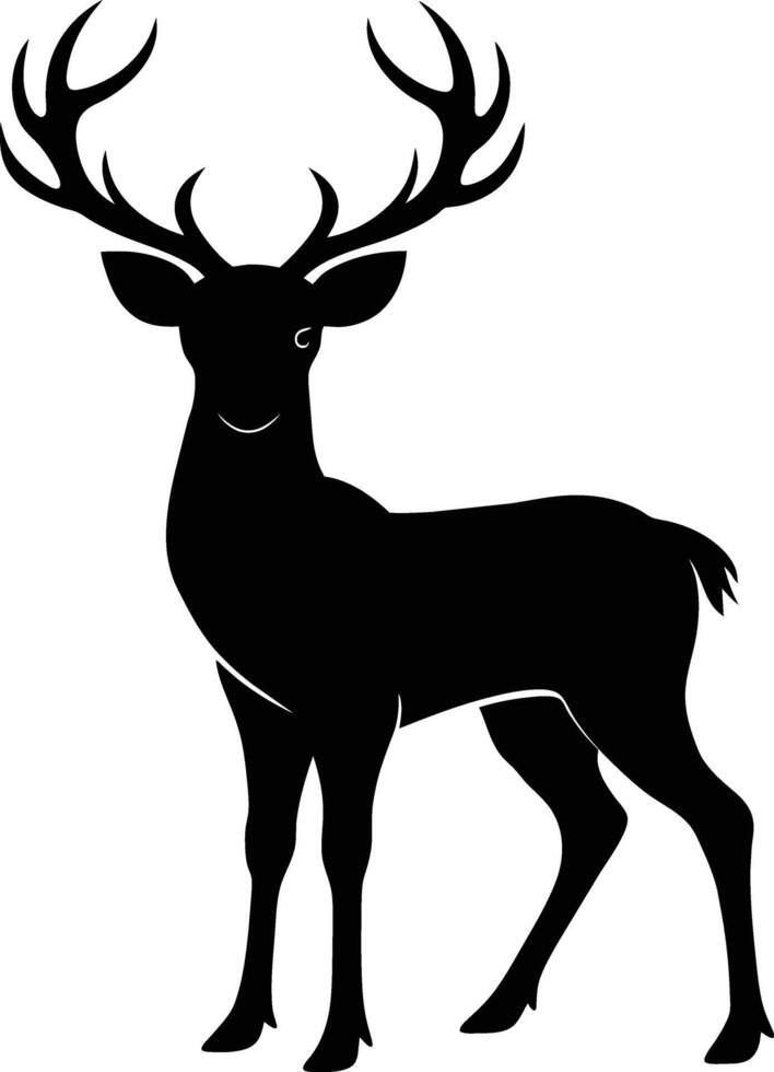 A black silhouette of a whitetail deer standing on a white background vector