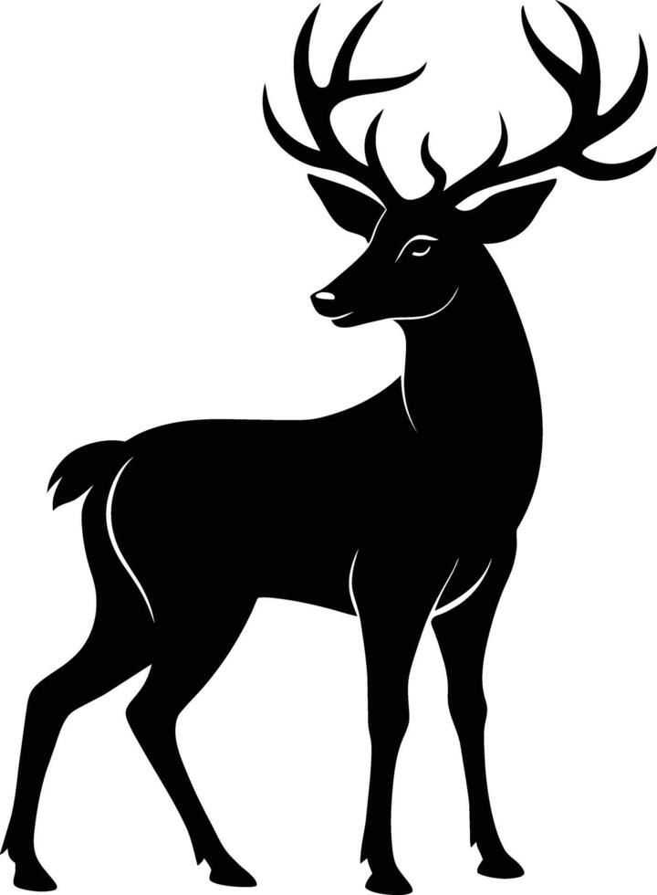 A black silhouette of a whitetail deer standing on a white background vector