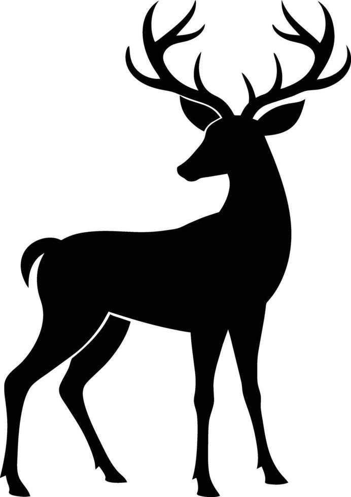 A black silhouette of a whitetail deer standing on a white background vector