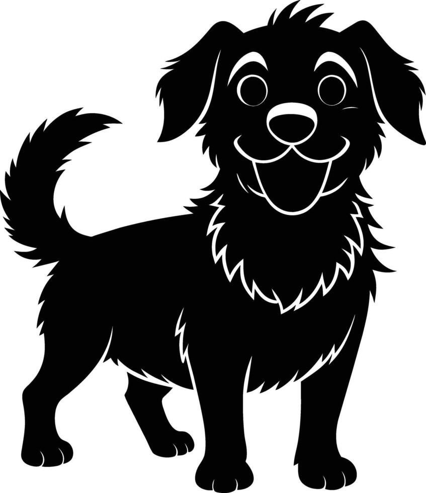 Black and white silhouette of a happy dog vector