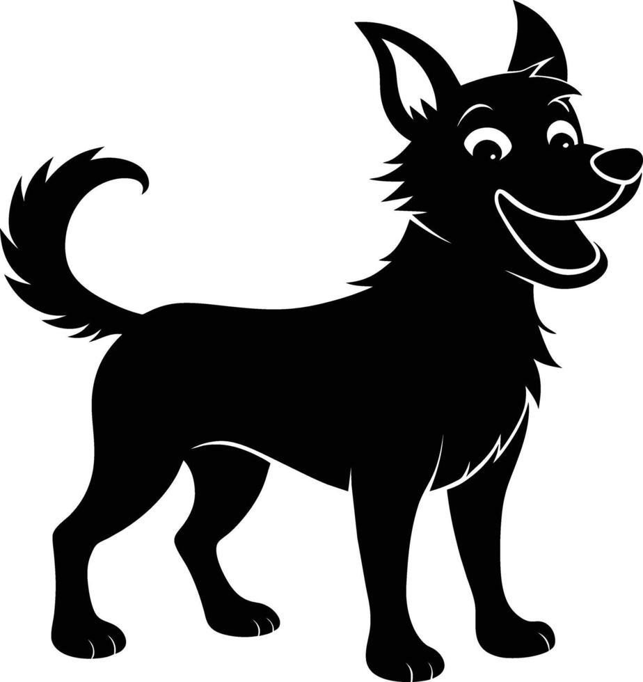 Black and white silhouette of a happy dog vector